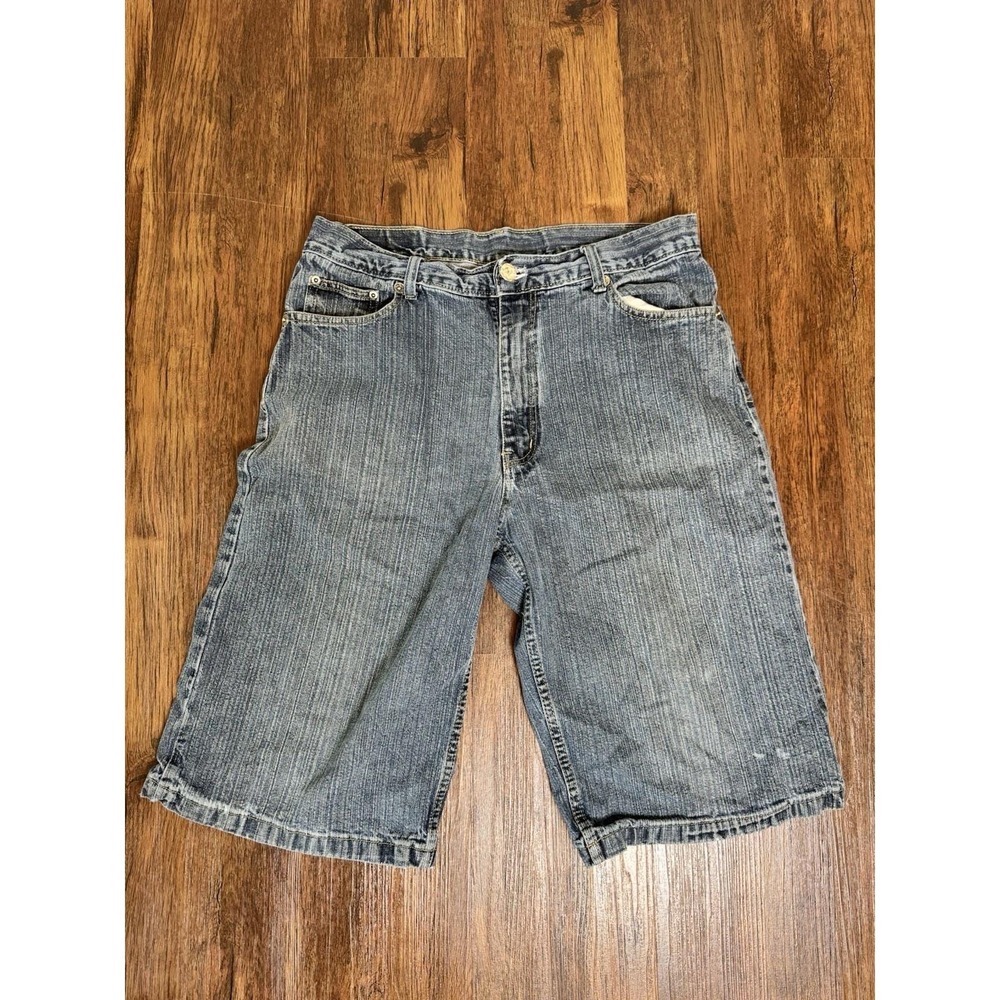 Y2K Brooklyn XPress Baggy Jean Shorts Distressed Dark Wash 5 Pocket 38